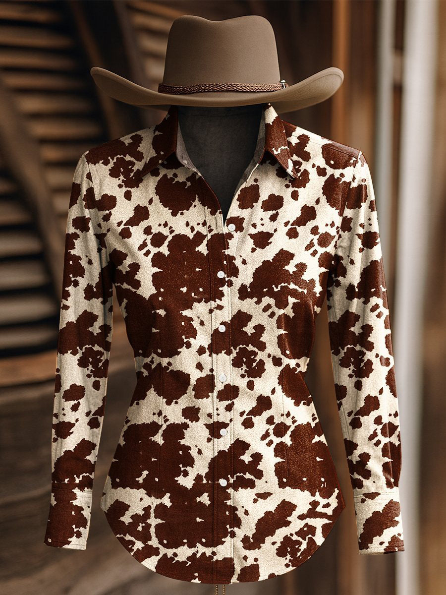 Camisa estampada gráfica occidental retro para mujer