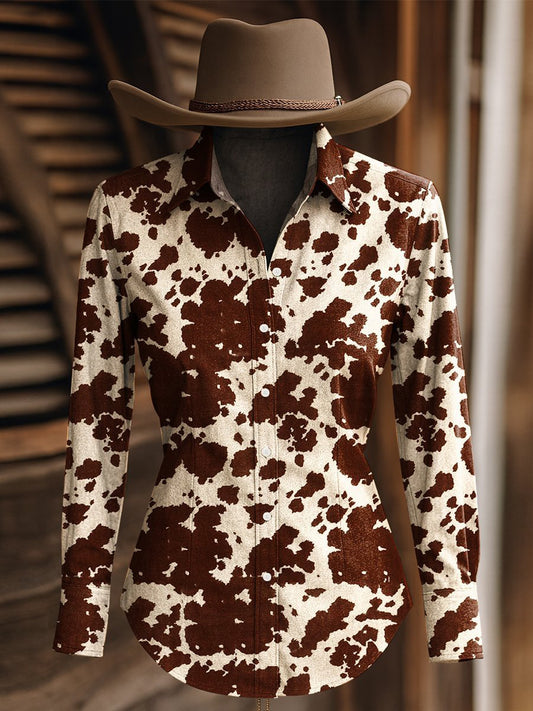 Camisa estampada gráfica occidental retro para mujer