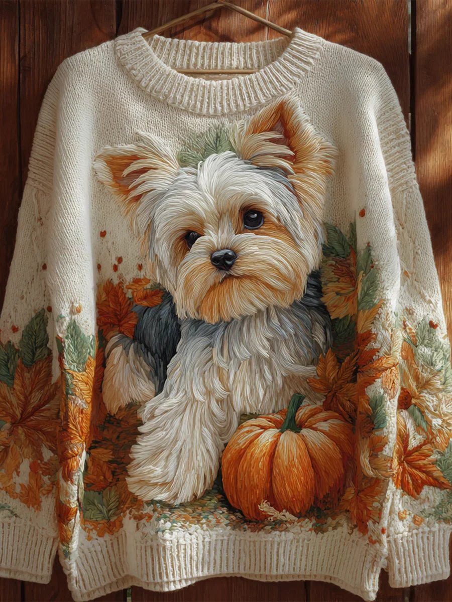 Sudadera con estampado de arte de perro de otoño para mujer