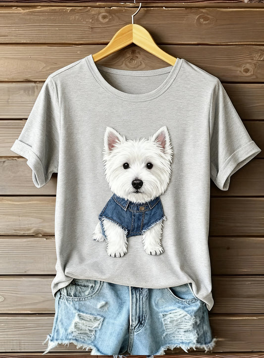 Mujer Artístico Estampado Animal Confort Manga Corta Top