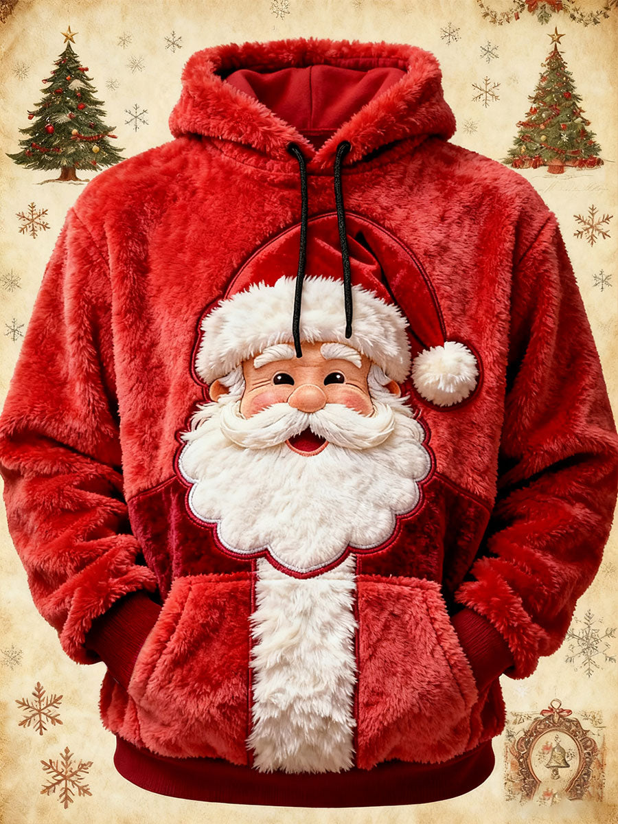 Hombres Navidad Santa Claus Art Oversized Drop-Shoulder Hoodie con bolsillos