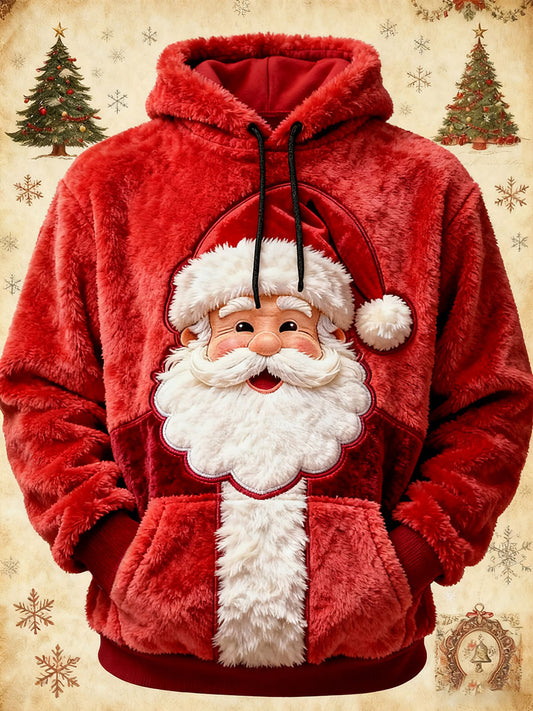 Hombres Navidad Santa Claus Art Oversized Drop-Shoulder Hoodie con bolsillos