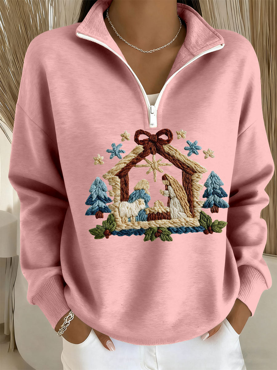 Mujer Casual Natividad Estampado Cremallera Top