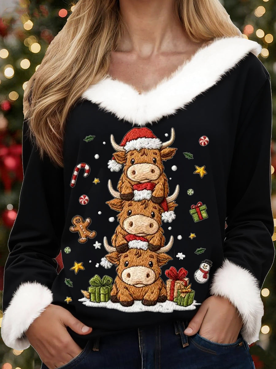Mujer Navidad Bonitos Estampado Vaca Casual Cuello Piel Top