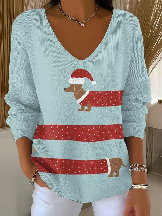 Mujer Navidad Estampado de Perro Casual Top