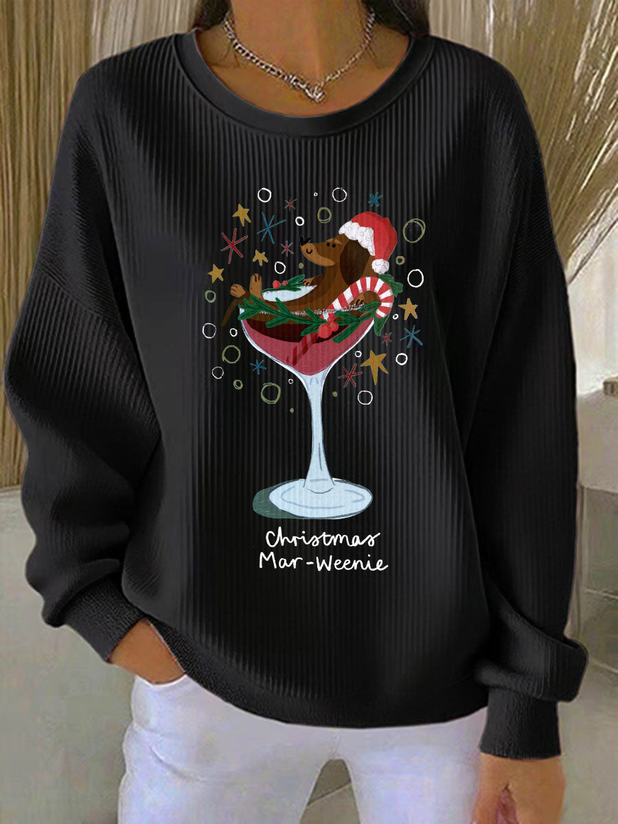 Sudadera casual con estampado de perro de Navidad para mujer