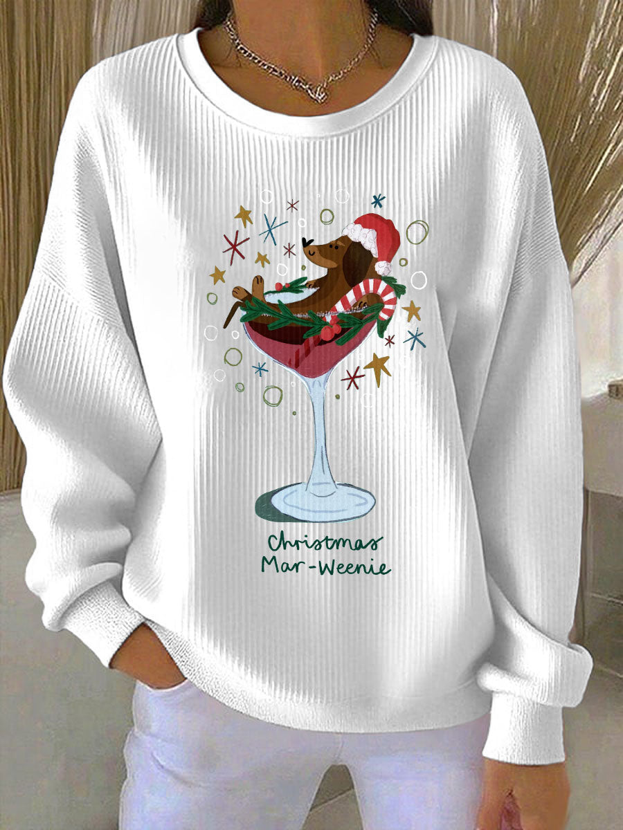 Sudadera casual con estampado de perro de Navidad para mujer