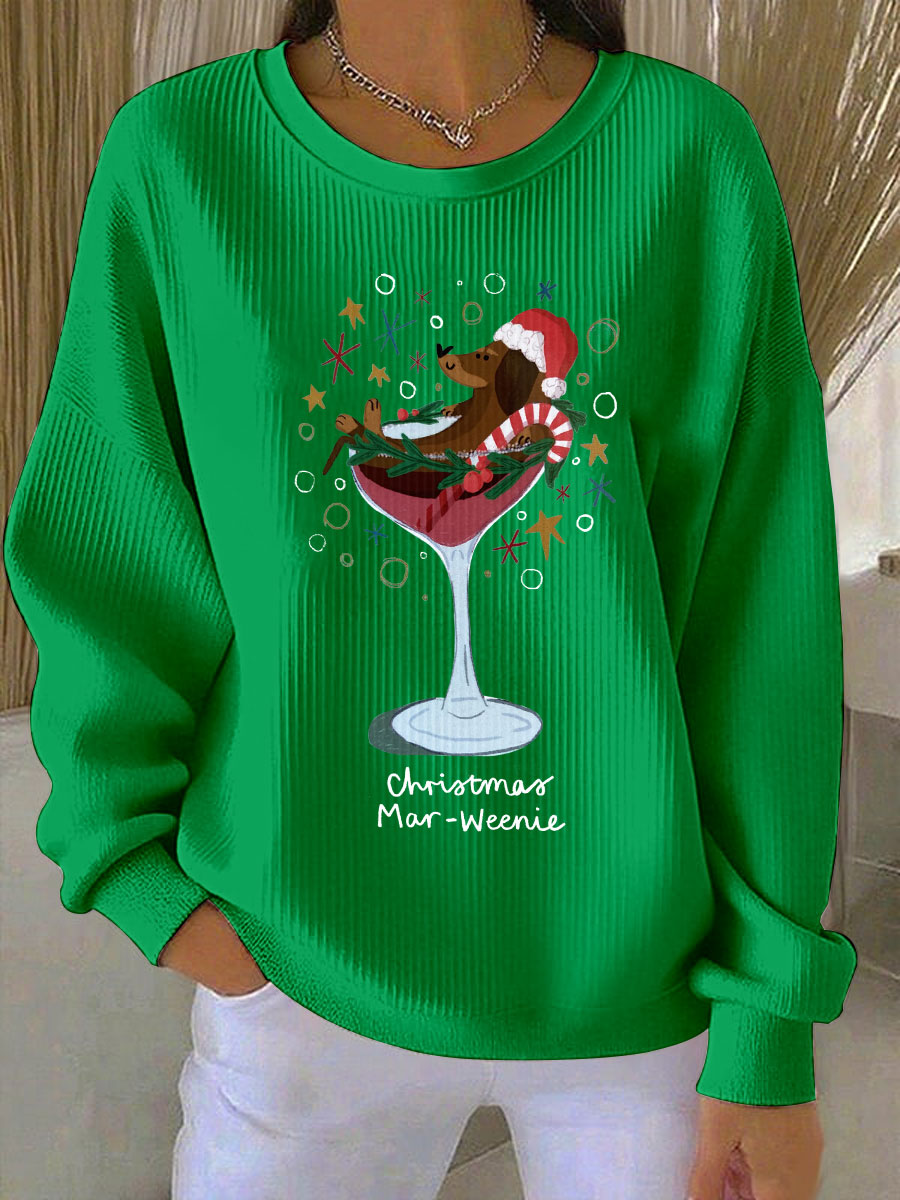 Sudadera casual con estampado de perro de Navidad para mujer