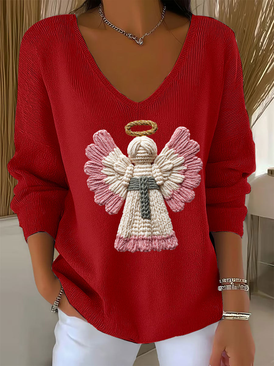 Top Casual Mujer Estampado de Ángel de Navidad