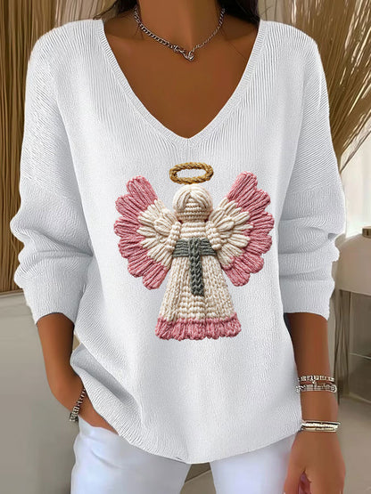 Top Casual Mujer Estampado de Ángel de Navidad