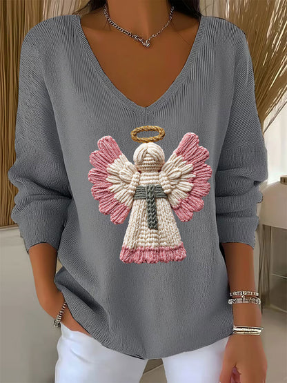 Top Casual Mujer Estampado de Ángel de Navidad