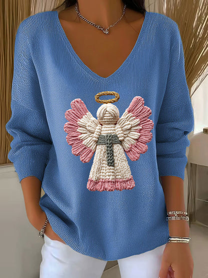 Top Casual Mujer Estampado de Ángel de Navidad