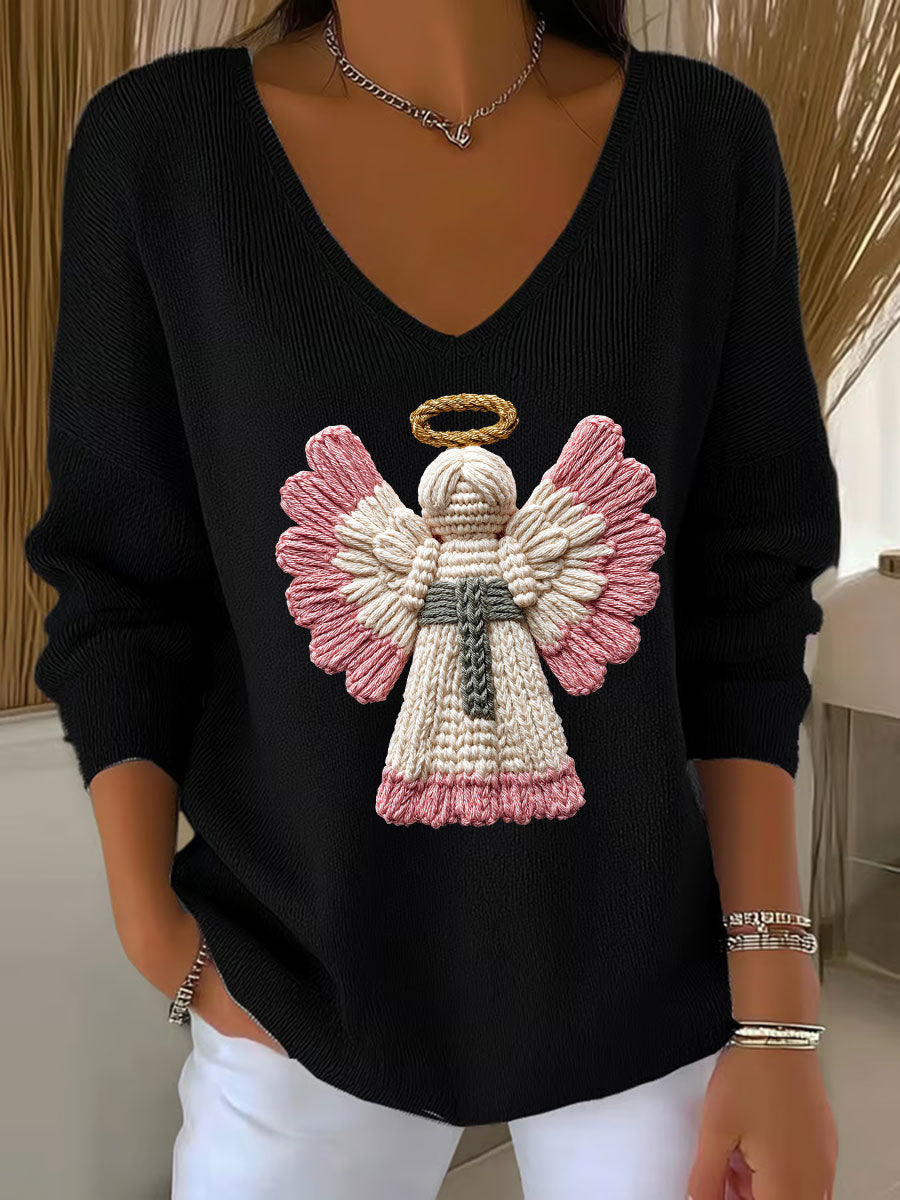 Top Casual Mujer Estampado de Ángel de Navidad