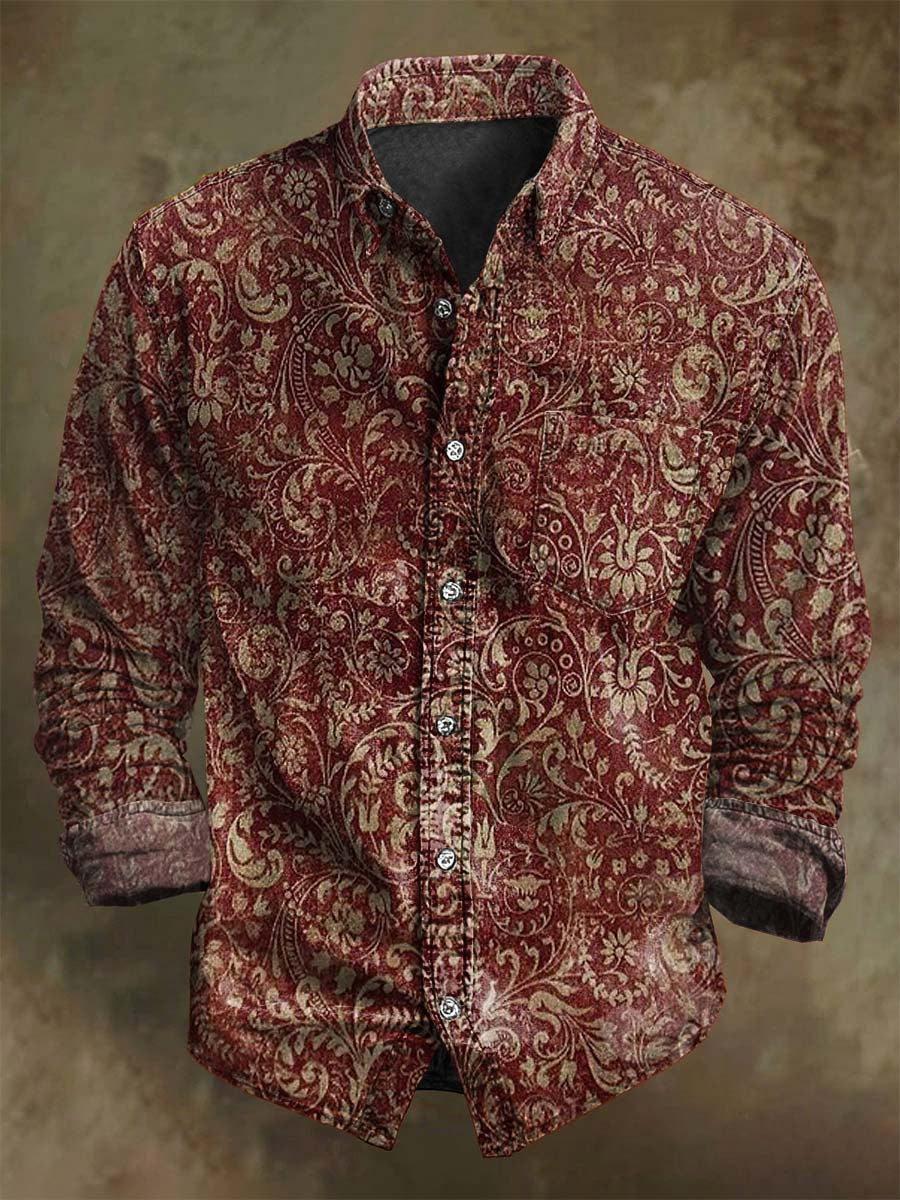 Camisa de manga larga casual con estampado floral vintage