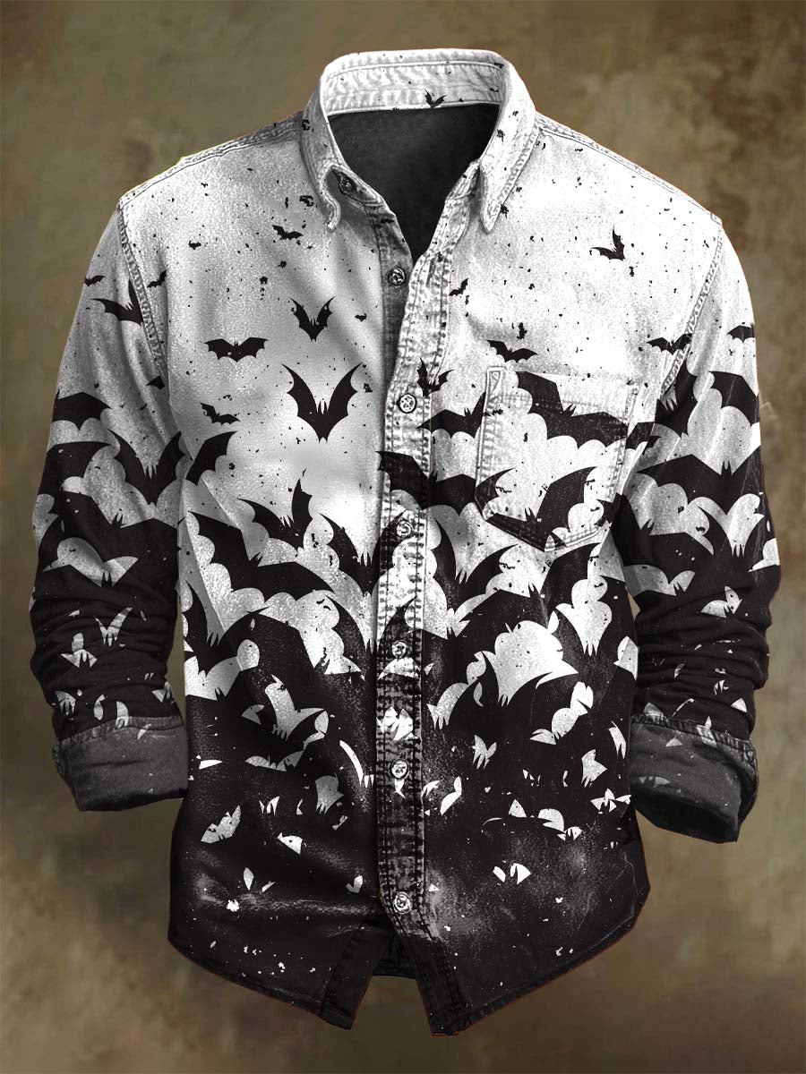 Halloween Gradient Bat Imprimir Casual Camisa de manga larga