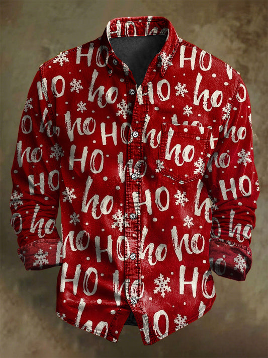 Camisa de manga larga casual con estampado de copo de nieve de Navidad abstracto