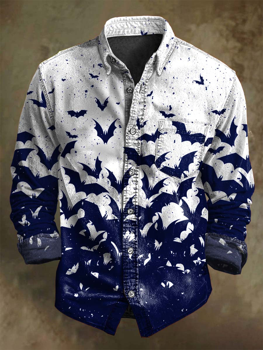 Halloween Gradient Bat Imprimir Casual Camisa de manga larga