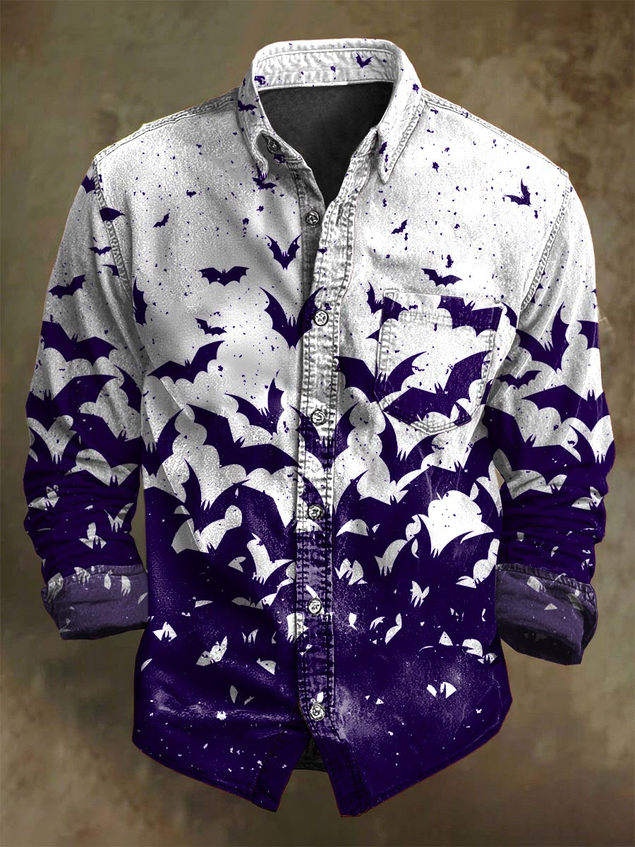 Halloween Gradient Bat Imprimir Casual Camisa de manga larga