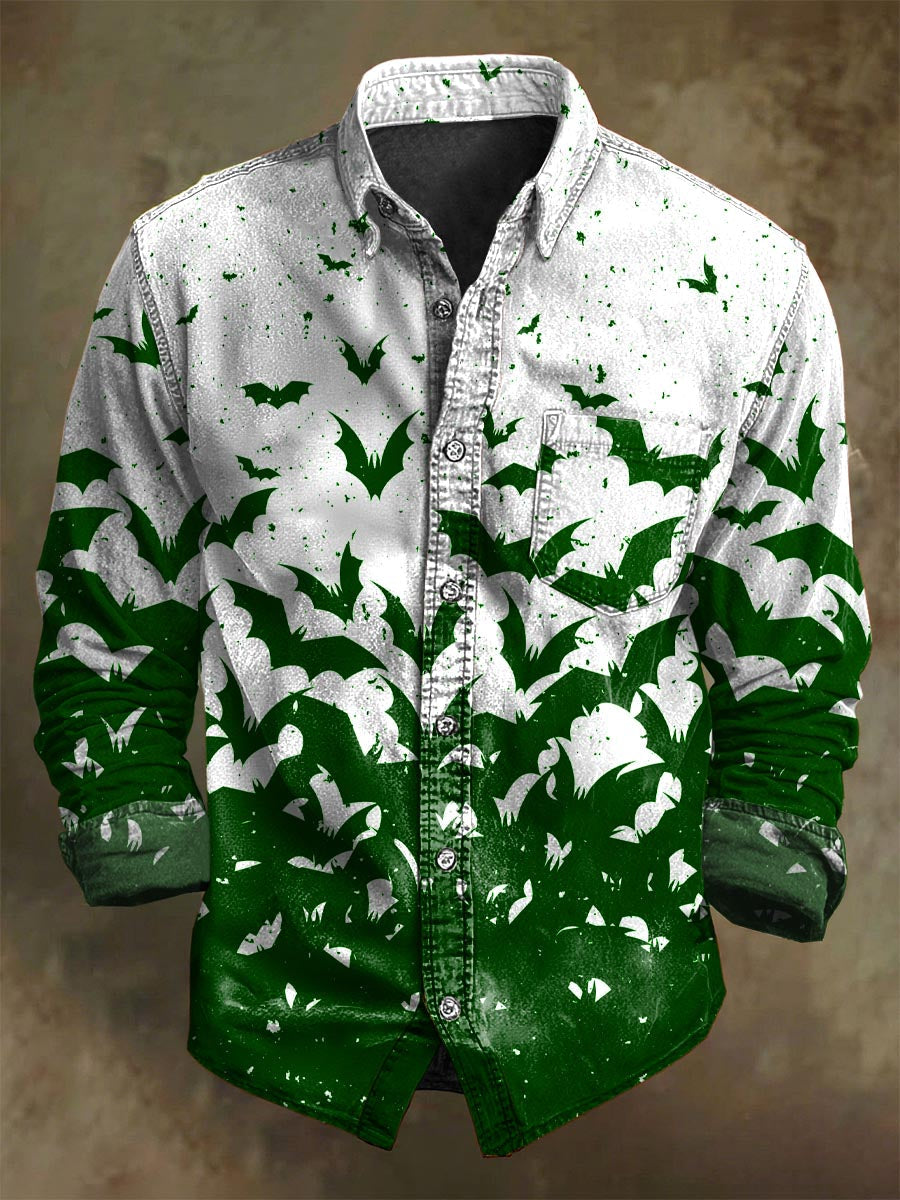 Halloween Gradient Bat Imprimir Casual Camisa de manga larga