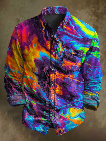 Abstracto Color Clash Art Rendering Casual Impreso Camisa de manga larga