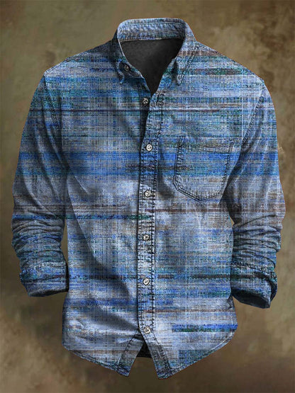 Camisa de manga larga casual con estampado de rayas envejecido vintage