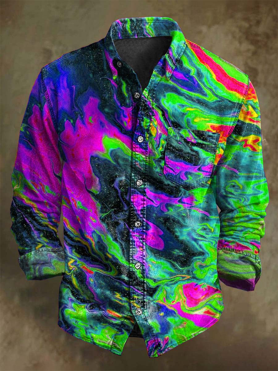 Abstracto Color Clash Art Rendering Casual Impreso Camisa de manga larga