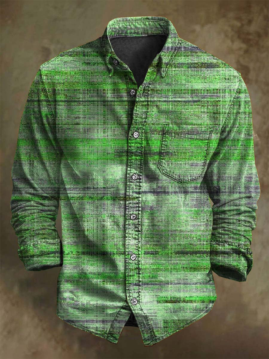 Camisa de manga larga casual con estampado de rayas envejecido vintage