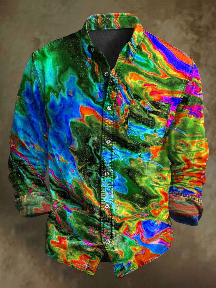 Abstracto Color Clash Art Rendering Casual Impreso Camisa de manga larga