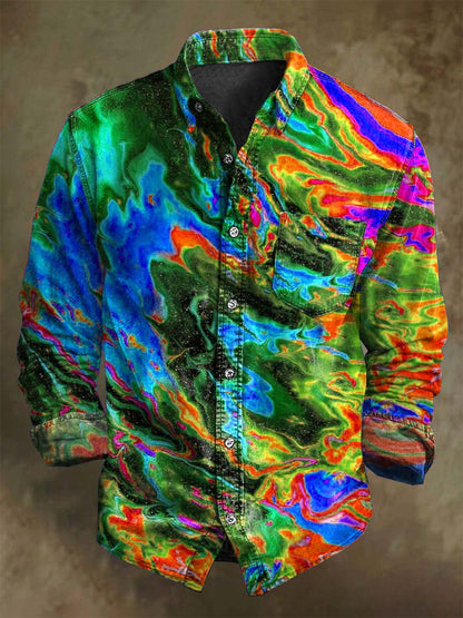 Abstracto Color Clash Art Rendering Casual Impreso Camisa de manga larga