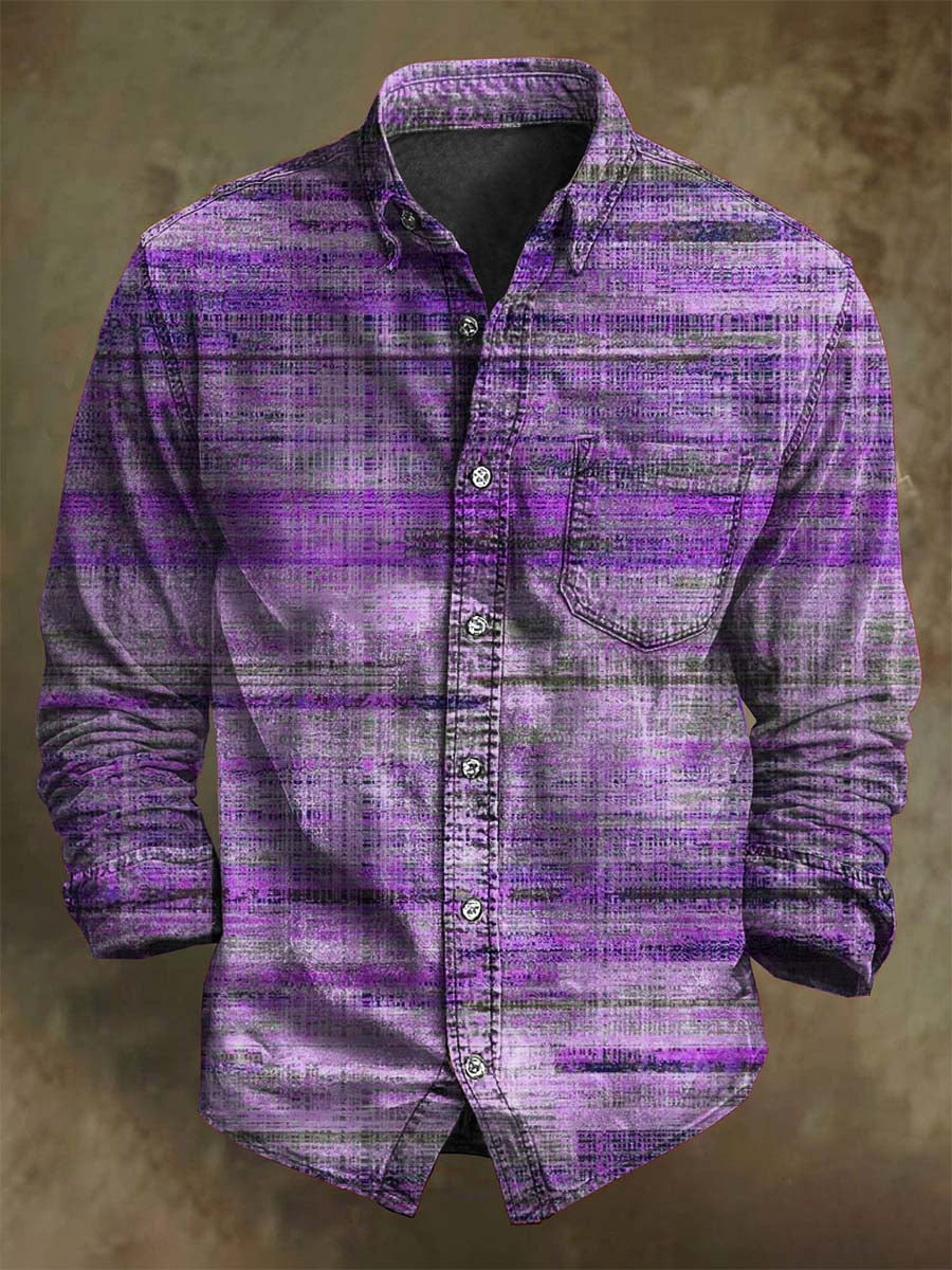 Camisa de manga larga casual con estampado de rayas envejecido vintage
