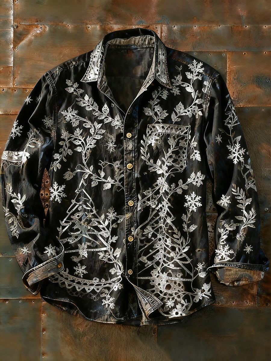 Camisa de manga larga casual de impresión de arte abstracto retro de los hombres