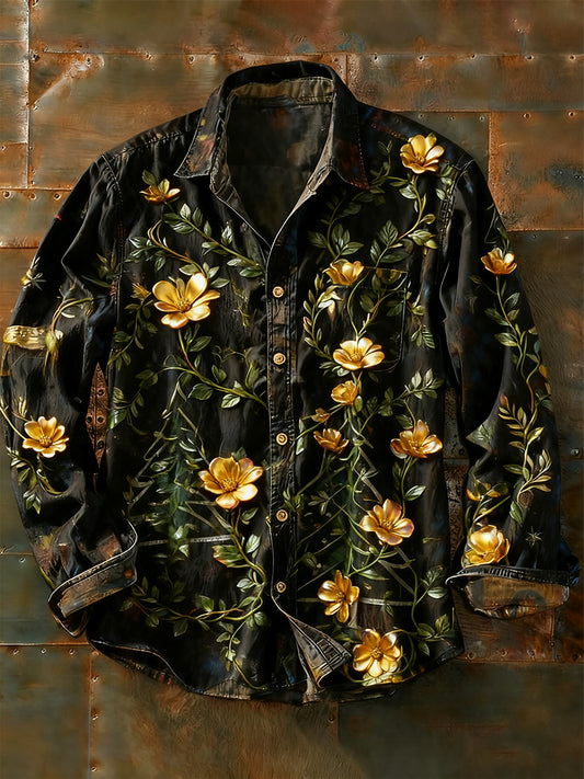 Camisa de manga larga casual de impresión de arte abstracto retro de los hombres