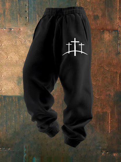 Pantalones casuales sueltos con estampado de fe retro para hombres