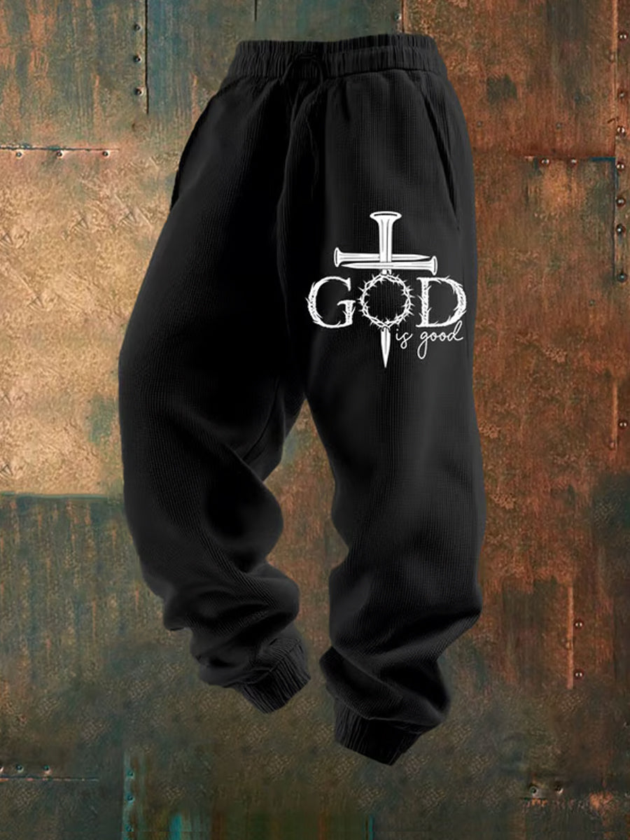 Pantalones casuales sueltos con estampado de fe retro para hombres