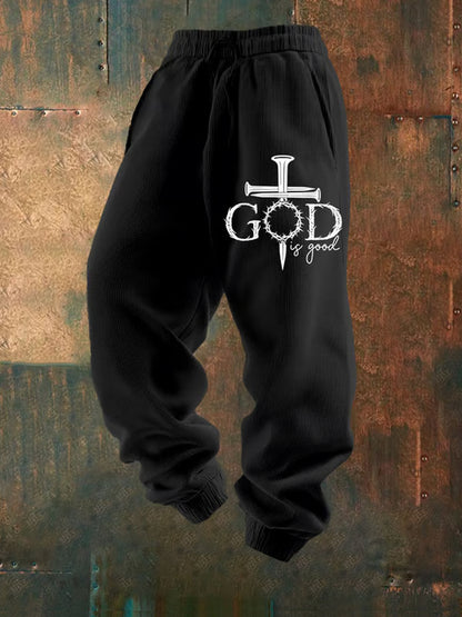 Pantalones casuales sueltos con estampado de fe retro para hombres