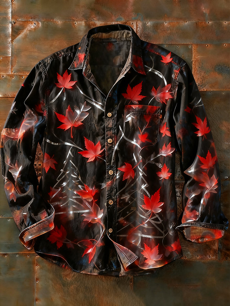 Camisa de manga larga casual de impresión de arte abstracto retro de los hombres