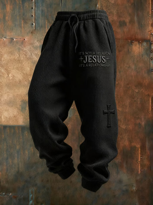 Pantalones casuales sueltos con estampado de fe retro para hombres