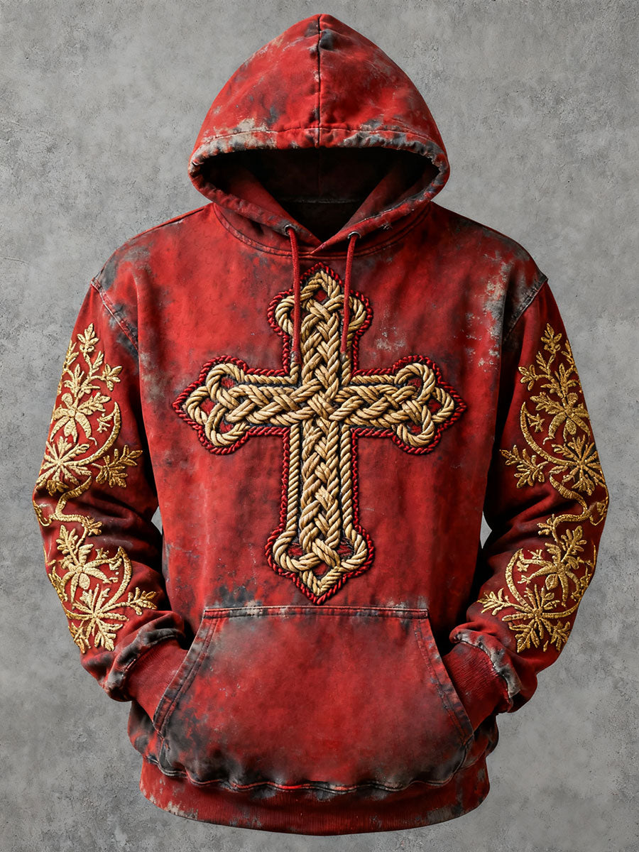 Hombres Cross Print Casual Hoodie