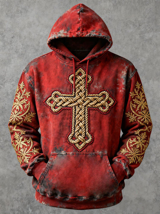 Hombres Cross Print Casual Hoodie