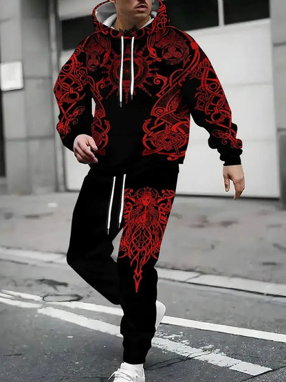 Conjunto de sudadera con capucha de impresión retro de los hombres