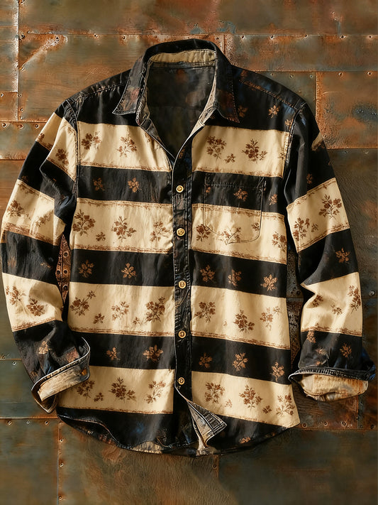 Camisa de manga larga casual de impresión de arte abstracto retro de los hombres