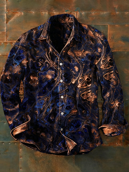 Camisa de manga larga casual de impresión de arte abstracto retro de los hombres