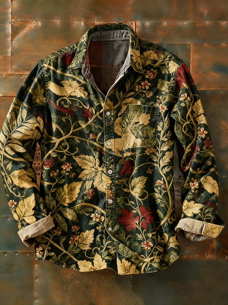 Camisa de manga larga casual de impresión de arte abstracto retro de los hombres