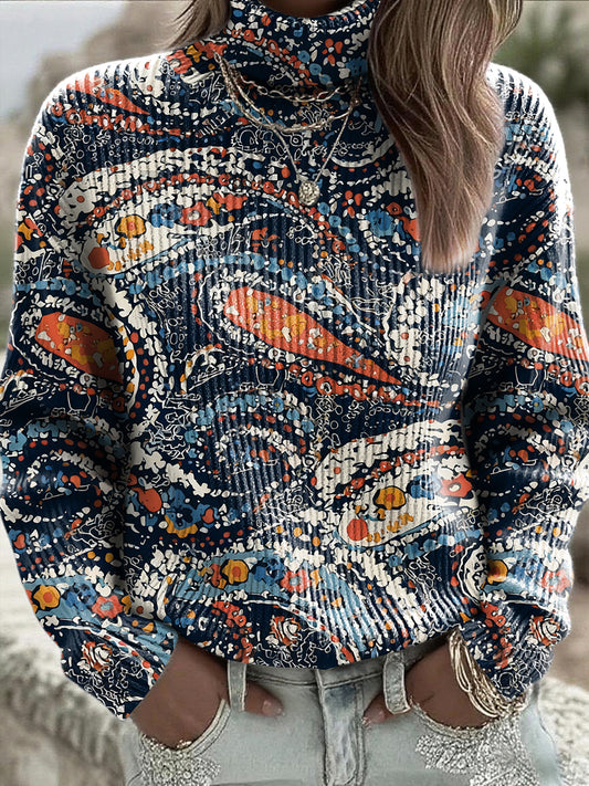 Jersey Paisley Colorful Turtleneck para mujer