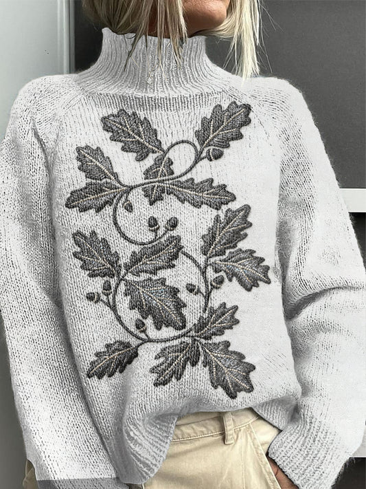 Jersey casual de cuello alto gris para mujer