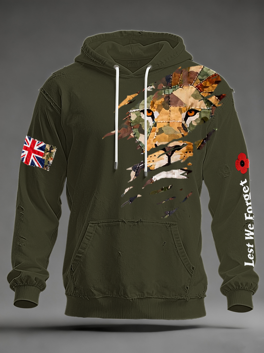 Hombres British Lion Lest We Forge Oversized Drop-Shoulder Hoodie con bolsillos