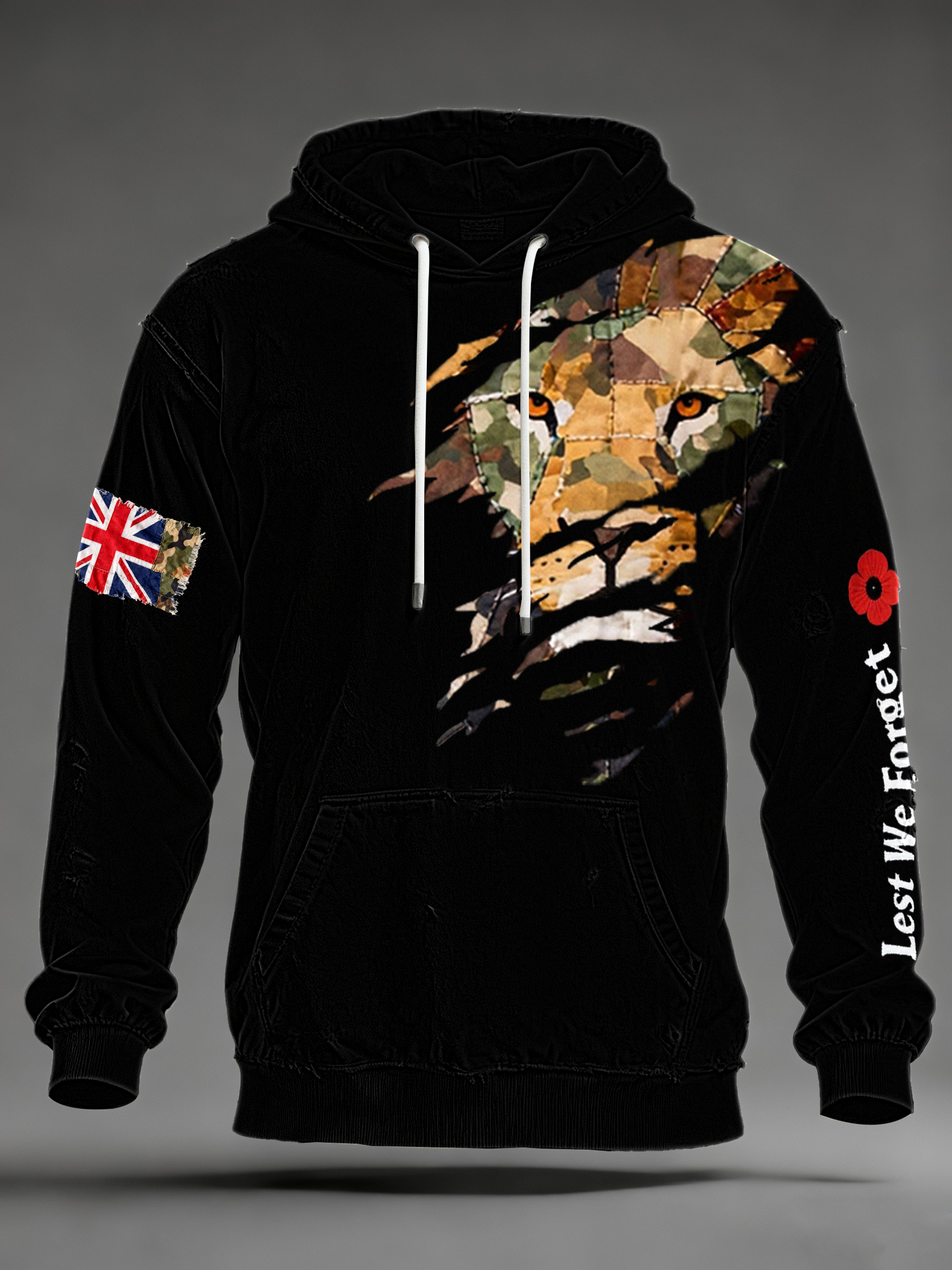 Hombres British Lion Lest We Forge Oversized Drop-Shoulder Hoodie con bolsillos