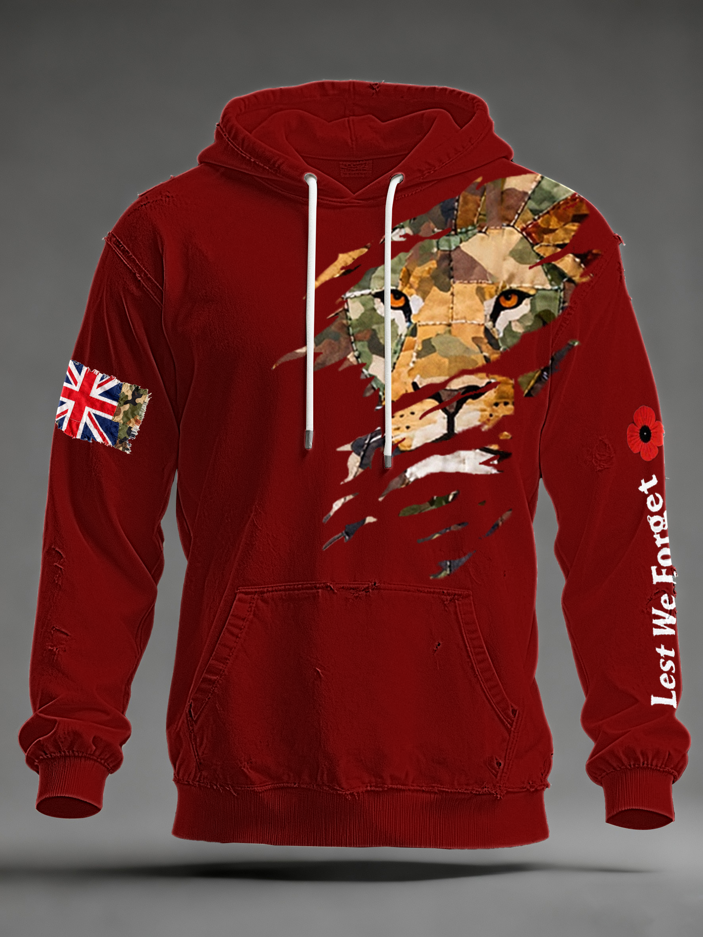 Hombres British Lion Lest We Forge Oversized Drop-Shoulder Hoodie con bolsillos