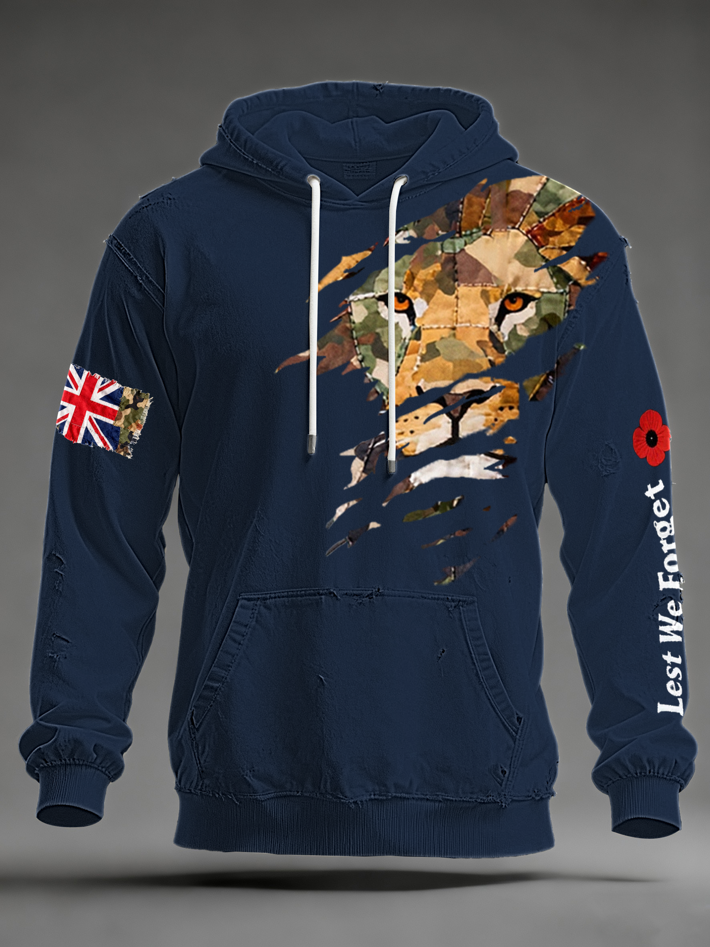 Hombres British Lion Lest We Forge Oversized Drop-Shoulder Hoodie con bolsillos