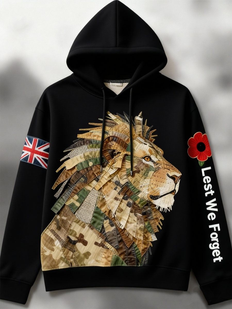 Hombres British Lion Lest We Fget Drop-Shoulder Hoodie (sin bolsillos)